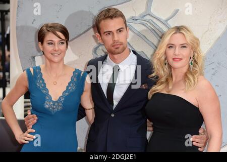 Shailene Woodley, Theo James und Kate Winslet bei der divergenten Premiere, Odeon Cinema, Leicester Square, London. Stockfoto