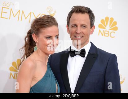 Seth Meyers und seine Frau Alexi Ashe bei den EMMY Awards 2014, Nokia Live, Los Angeles. Stockfoto