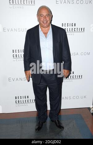 Sir Philip Green bei der Ankunft im Design Collective für Evans Catwalk Show, London Fashion Week SS15, The Freemasons Hall, London. Stockfoto