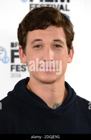 Miles Teller beim Whiplash Photocall während des 58. BFI London Film Festival im May Fair Hotel, London. Stockfoto