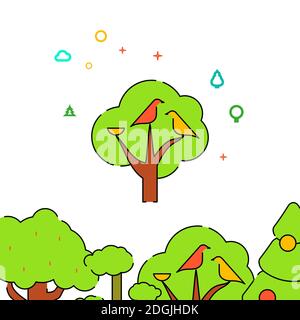 Vogelfamilie mit Nest gefüllte Linie Symbol, einfache Illustration Stock Vektor