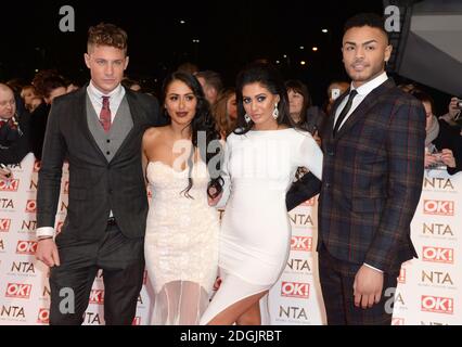 Nathan Henry, Marnie Simpson, Chloe November und Scott Timlin von Geordie Shore auf dem roten Teppich bei den National Television Awards 2015 in der O2 Arena, London. In diesem Jahr feiern die Ntas ihr 20. Jahr. Stockfoto