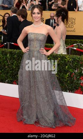 Emmy Rossum kommt auf dem roten Teppich bei den 21. Annual Screen Actors Guild Awards, die im Shrine Auditorium in Los Angeles stattfinden. Stockfoto