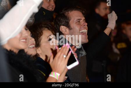 Der ehemalige Mitbewohner Perez Hilton im Publikum beim Finale von Celebrity Big Brother 2015 in den Elstree Studios in Borehamwood. Stockfoto