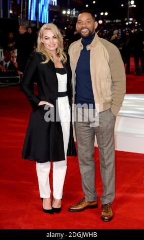 Margot Robbie und will Smith kommen für die Focus Special Screening, im Vue West End Kino, Leicester Square, London. Stockfoto