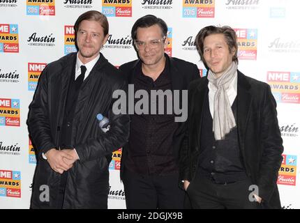 Paul Banks, Sam Fogarino und Daniel Kessler von Interpol bei den NME Awards 2015 mit Austin Texas in der O2 Academy Brixton in London Stockfoto