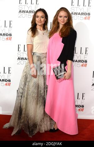 H&M Conscious Award Winner Lily Cole (präsentiert von Olivia Wilde) Backstage bei den Elle Style Awards 2015 im Sky Garden, dem Walkie Talkie Tower in der Fenchurch Street, London Stockfoto