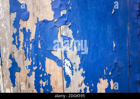 Verwitterte Holzdielen Wand in blauer Farbe Stockfoto