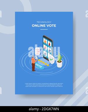 Technologie Online-Abstimmung Männer stehend verwenden Tablet-Front großes Smartphone Die Leute bewerten Star für Vorlage Flyer und Print Banner Cover Isometrisches 3d-Flachformat Stockfoto