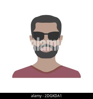 Vollgesicht des Vektormenschen in dunkler Sonnenbrille. Avatar für soziale Netzwerke. Stock Vektor
