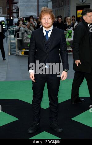 Ed Sheeran bei der Premiere von Ed Sheeran Jumpers für Torpfosten im Odeon Cinema in Leicester Square, London. Stockfoto