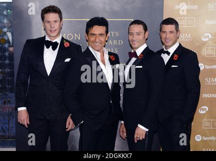 David Miller (ganz links), Carlos Marin (Mitte links), Urs Bühler (Mitte rechts) und Sebastien Izambard (ganz rechts)Il Divo beim Music Industry Trust Award (MITS) zugunsten der Wohltätigkeitsorganisationen Nordoff Robbins und des Brit Trust. In diesem Jahr wird der Preis an Simon Cowell verliehen. Statt im Grosvenor House Hotel, London. Foto-Kredit sollte Doug Peters / EMPICS Entertainment lesen Stockfoto