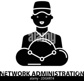 Netzwerkverwaltungssymbol, schwarzes Vektorzeichen mit editierbaren Konturen, Konzeptdarstellung Stock Vektor