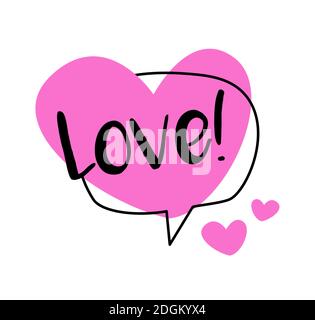 Bright Pink Sprechblase Liebe. Geformte Banner, Preisschilder, Aufkleber, Plakate, Abzeichen. Isoliert auf weißem Hintergrund. Vektorgrafik Doodle Stil. Stock Vektor
