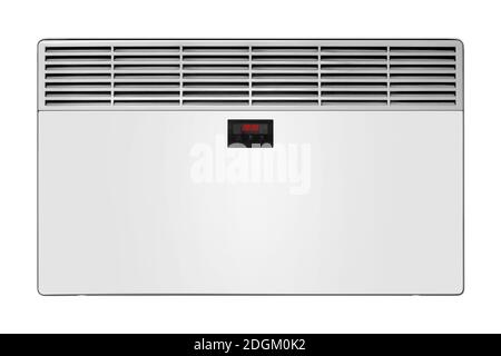Haushaltsgerät - Elektrische Konvektionsheizung mit Anzeige auf weißem Hintergrund. Isoliert Stockfoto