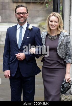 James Murdoch und Frau Kathryn Hufschmid Murdoch beim Rupert Murdoch und Jerry Hall Wedding Blessing in der St. Brides Church, Fleet St, London Stockfoto