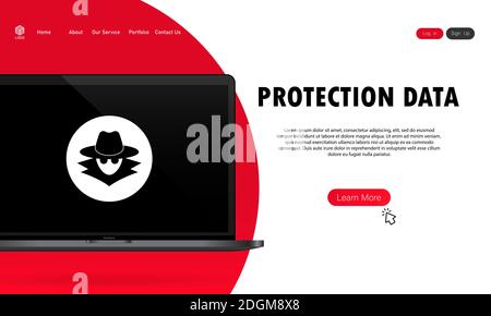 Datenschutzbanner. Safe auf Laptop. Systemsicherheit. Datenschutz. Vektor auf isoliertem weißem Hintergrund. EPS 10. Stock Vektor
