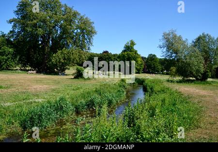 Stream läuft durch Hughenden Park, Hughenden, High Wycombe, Buckinghamshire, Großbritannien Stockfoto