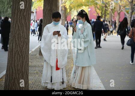 Die beste Zeit, um die Herbstlandschaft des Beijing Ditan Park zu genießen kommt, Ginkgo Blätter alle gelb, viele Touristen kommen zu besuchen und pH nehmen Stockfoto