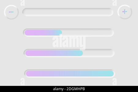 Eine Reihe von Web-Schieberegler für Helligkeit oder Lautstärke, in Neomorphismus-Stil. Vektorgrafik. EPS 10 Stock Vektor