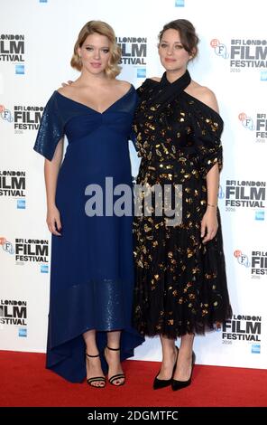 Lea Seydoux und Marion Cotillard bei der Ankunft in der IT's Only the End of the World Premiere, Teil des BFI London Film Festival, Odeon Cinema, Leicester Square.. Bildnachweis sollte lauten: Doug Peters/EMPICS Entertainment Stockfoto