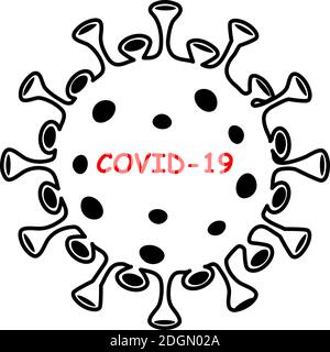 Coronavirus COVID-19-Symbol. Schwarzes Zeichen des Virus auf weißem Hintergrund. Isoliert. China Pathogen Atemwegsinfektion (Asian Grippeausbruch). Influenza Stock Vektor