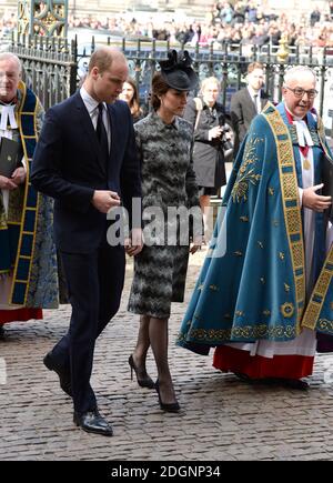 Prinz William, der Herzog von Cambridge und Catherine, die Herzogin von Cambridge, die nach dem Terroranschlag auf die Westmisnter Bridge und den Palast von Westminster einen Gottesdienst in der Westminster Abbey in London besuchen. Bildnachweis sollte lauten: Doug Peters/ EMPICS Entertainment Stockfoto
