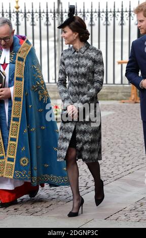 Die Herzogin von Cambridge Teilnahme an einem Service of Hope at Westminster Abbey in London nach dem Terroranschlag auf Westminster Brücke und der Palast von Westminster Stockfoto