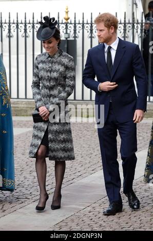 Die Herzogin von Cambridge und Prinz Harry, die einen Gottesdienst besuchen Der Hoffnung in Westminster Abbey in London nach dem Terror Angriff auf die Westminster Bridge und den Palast von Westminster Stockfoto