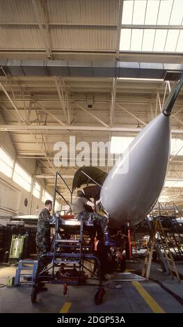 Flugbasis RAF Upper Heyford Oxfordshire UK 1990. Heimat des 20. Taktischen Jagdflügels USAF. Flugbetrieb F111 Aardvark. Stockfoto