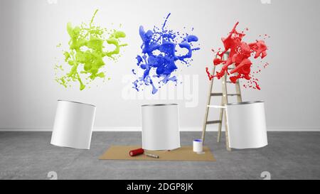 Blank Wohnzimmer mit Leiter renovieren - 3D Illustration Stockfoto