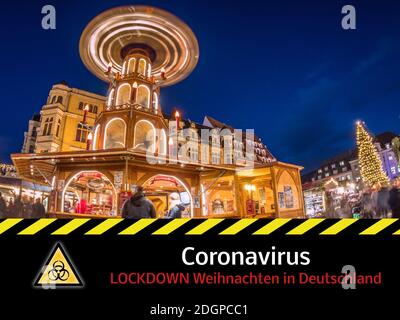 Coronavirus Lockdown Banner mit Weihnachtsmarkt Stockfoto