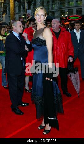 Uma Thurman bei der Premiere von Kill Bill Volume Two, Leicester Square, London. Doug Peters/allactiondigital Stockfoto