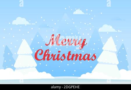 Festliches Weihnachtsbanner.Winterlandschaft mit verschneiten Tannenbäumen. Stock Vektor