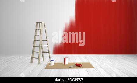 Blank Wohnzimmer mit Leiter renovieren - 3D Illustration Stockfoto