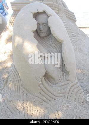 Eine Nahaufnahme einer schönen Sandskulptur Stockfoto