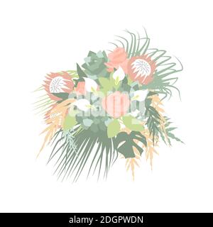 Eleganter handgezeichneter Pastell Boho Hochzeit Brautstrauß. Isoliert auf weißem Hintergrund. Stock Vektor