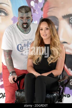 Gastgeber Charlotte Crosby Teilnahme an der Just Tattoo of US Serie 2 Fotozelle in einem Pop-op Tattoo Salon in Camden, London. Bildnachweis sollte lauten: Doug Peters/EMPICS Entertainment Stockfoto