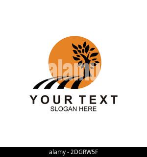 Symbol Symbol Illustration von Sonne und Silhouette Baum Inspiration Stock Vektor