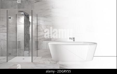 Luxus-Badezimmer mit Marmorfliesen - Illustration Stockfoto