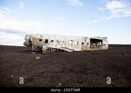 Verlassene DC Flugzeug Wrack auf Sólheimasandur in Island Stockfoto