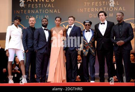 Damaris Lewis, Jasper Paakkonen, John David Washington, Laura Harrier, Topher Grace, Regisseur Spike Lee, Adam Driver und Corey Hawkins bei der Premiere von BlacKkKlansman beim Palais De Festival im Rahmen der 71. Filmfestspiele von Cannes. Bildnachweis sollte lauten: Doug Peters/EMPICS Stockfoto