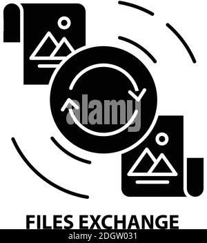 Dateien Austausch Symbol Symbol, schwarze Vektor-Zeichen mit editierbaren Konturen, Konzept Illustration Stock Vektor