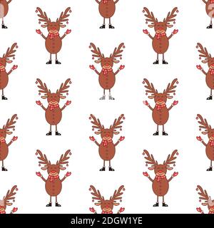 Weihnachtliche Nahtloses Muster aus Hirsch Charakter auf weißem Hintergrund. Stock Vektor