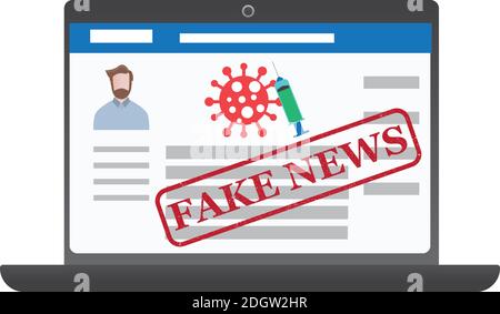 Coronavirus-Impfstoff Fehlinformationen in sozialen Medien auf Laptop-Bildschirm Stock Vektor