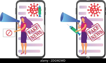 Digital Influencer verbreitet Falschinformation des Coronavirus-Impfstoffs Stock Vektor