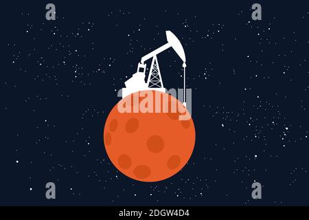 Abbau und Gewinnung von Rohstoffen auf dem kolonisierten Mars. Außerirdische Besiedlung des roten Planeten - Raum als Quelle von Mineralien und Kommod Stockfoto