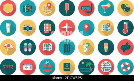 Sommer Reise-Set Icons flach Design Stock Vektor
