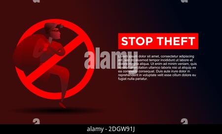 Stoppen Sie Diebstahl. Dieb im Inneren Stopp-Symbol. Business Metapher für Cyber-kriminellen Bewegung Vektor Illustration stoppen Stock Vektor