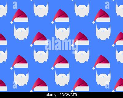 Weihnachtsmann Hut und weißen Bart nahtlose Muster. Frohe Weihnachten. Weihnachten Feiertagsdekoration für Grußkarten, Druck- und Umhüllungspapier. Vektor illustrr Stock Vektor